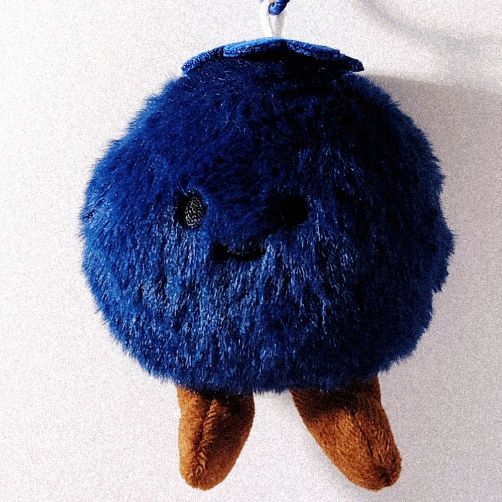 Blueberry Plush Keychain Round Fuzzy Fruit Bag Charm Blue 3.5 Inch